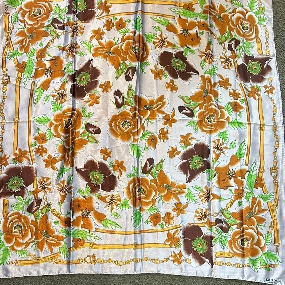 Vintage Floral Scarf Yalo Dala London Mode Pink Brown Green